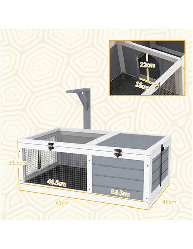 PawHut Wooden Tortoise Enclosure, Tortoise House w/ Lamp Holder, for Outdoor & Indoor - Light Grey