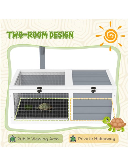 PawHut Wooden Tortoise Enclosure, Tortoise House w/ Lamp Holder, for Outdoor & Indoor - Light Grey - pic 159174 | FastDaddyshop