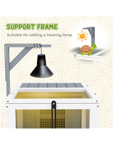 PawHut Wooden Tortoise Enclosure, Tortoise House w/ Lamp Holder, for Outdoor & Indoor - Light Grey