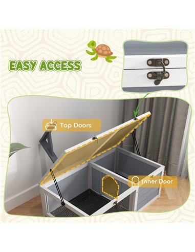 PawHut Wooden Tortoise Enclosure, Tortoise House w/ Lamp Holder, for Outdoor & Indoor - Light Grey