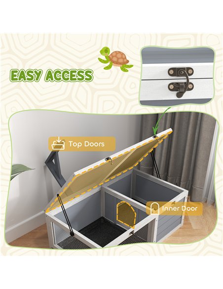 PawHut Wooden Tortoise Enclosure, Tortoise House w/ Lamp Holder, for Outdoor & Indoor - Light Grey - pic 159177 | FastDaddyshop