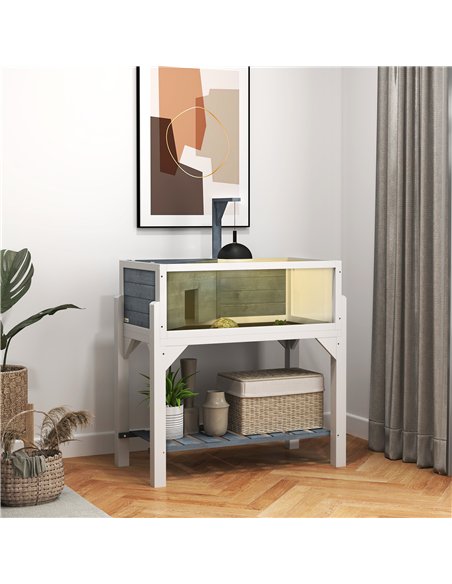 PawHut Wooden Tortoise House with Storage Shelf, Clear Observation Windows, Lamp Holder, Openable Top, Built-in Tray, Grey - pic 159181 | FastDaddyshop