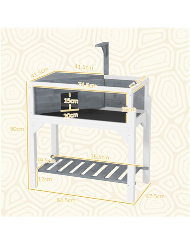 PawHut Wooden Tortoise House with Storage Shelf, Clear Observation Windows, Lamp Holder, Openable Top, Built-in Tray, Grey
