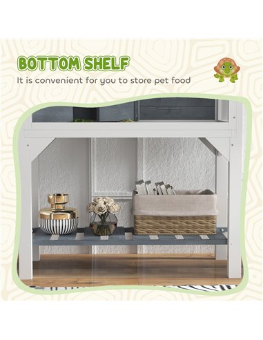 PawHut Wooden Tortoise House with Storage Shelf, Clear Observation Windows, Lamp Holder, Openable Top, Built-in Tray, Grey