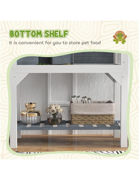 PawHut Wooden Tortoise House with Storage Shelf, Clear Observation Windows, Lamp Holder, Openable Top, Built-in Tray, Grey - pic 159183 | FastDaddyshop