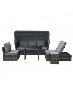 Outsunny 5-Seater Outdoor Rattan Sofa Set with Adjustable Canopy & Side Dining Table, Mixed Grey