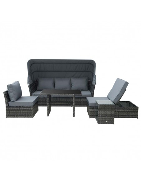 Outsunny 5-Seater Outdoor Rattan Sofa Set with Adjustable Canopy & Side Dining Table, Mixed Grey - pic 15919 | FastDaddyshop