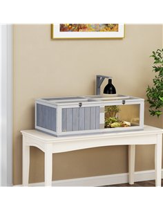 PawHut Wooden Tortoise House with Lamp Holder, Clear Observation Window, Openable Tops, Built-in Tray, Light Grey 2