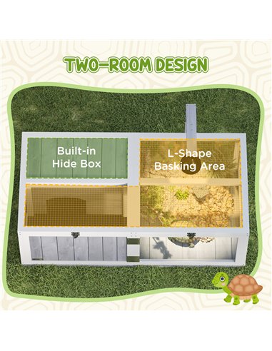 PawHut Wooden Tortoise House with Lamp Holder, Clear Observation Window, Openable Tops, Built-in Tray, Light Grey