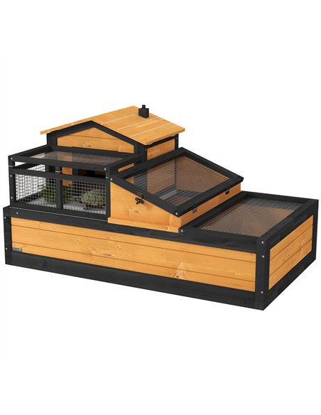 PawHut Wooden Tortoise House with Balcony, Tray, Roof, for Indoor and Outdoor, Yellow - pic 159198 | FastDaddyshop