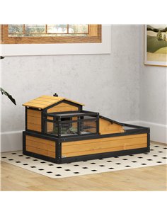 PawHut Wooden Tortoise House with Balcony, Tray, Roof, for Indoor and Outdoor, Yellow 2