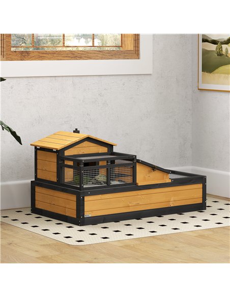 PawHut Wooden Tortoise House with Balcony, Tray, Roof, for Indoor and Outdoor, Yellow - pic 159199 | FastDaddyshop