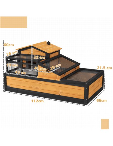 PawHut Wooden Tortoise House with Balcony, Tray, Roof, for Indoor and Outdoor, Yellow