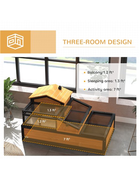 PawHut Wooden Tortoise House with Balcony, Tray, Roof, for Indoor and Outdoor, Yellow - pic 159201 | FastDaddyshop