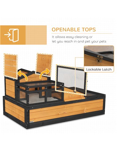 PawHut Wooden Tortoise House with Balcony, Tray, Roof, for Indoor and Outdoor, Yellow