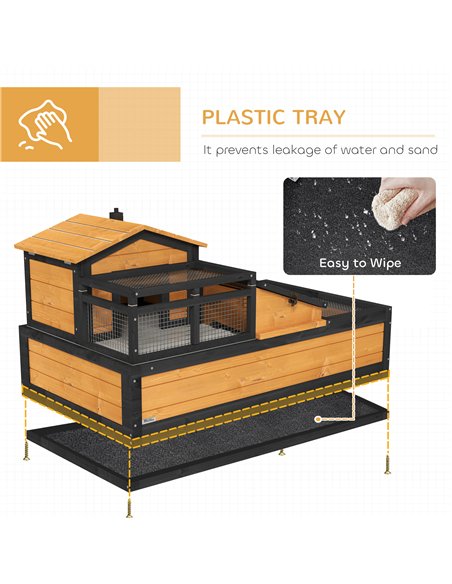 PawHut Wooden Tortoise House with Balcony, Tray, Roof, for Indoor and Outdoor, Yellow - pic 159203 | FastDaddyshop