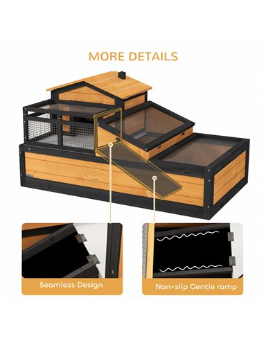 PawHut Wooden Tortoise House with Balcony, Tray, Roof, for Indoor and Outdoor, Yellow