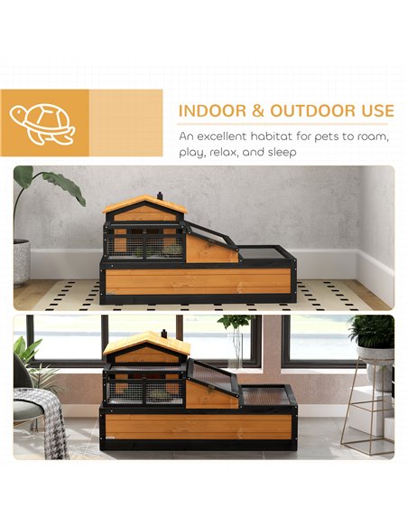 PawHut Wooden Tortoise House with Balcony, Tray, Roof, for Indoor and Outdoor, Yellow - pic 159205 | FastDaddyshop