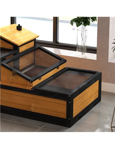 PawHut Wooden Tortoise House with Balcony, Tray, Roof, for Indoor and Outdoor, Yellow