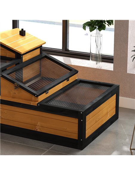 PawHut Wooden Tortoise House with Balcony, Tray, Roof, for Indoor and Outdoor, Yellow - pic 159206 | FastDaddyshop