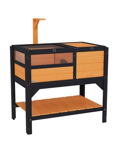 PawHut Wooden Tortoise House, with Shelter, Run, Shelf, Lamp Holder, Tray, Yellow