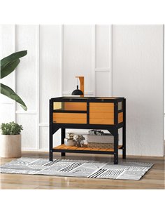 PawHut Wooden Tortoise House, with Shelter, Run, Shelf, Lamp Holder, Tray, Yellow 2