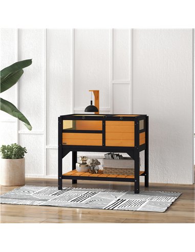PawHut Wooden Tortoise House, with Shelter, Run, Shelf, Lamp Holder, Tray, Yellow