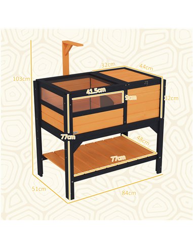 PawHut Wooden Tortoise House, with Shelter, Run, Shelf, Lamp Holder, Tray, Yellow
