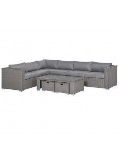 Outsunny 8-Seater PE Rattan Wicker Corner Sofa Set with Coffee Table, Footstool, Cushion, Grey