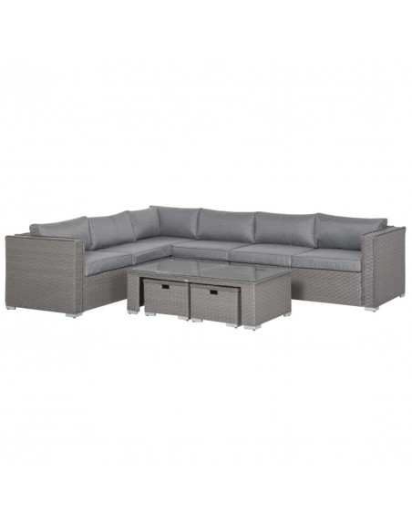 Outsunny 8-Seater PE Rattan Wicker Corner Sofa Set with Coffee Table, Footstool, Cushion, Grey - pic 15921 | FastDaddyshop