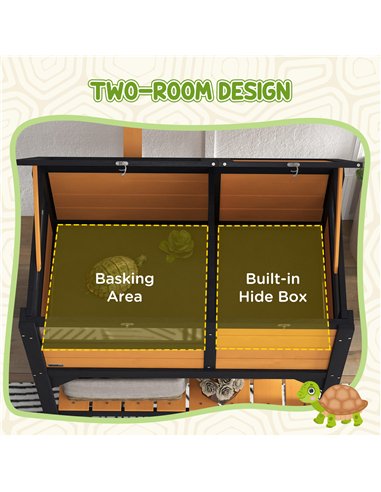 PawHut Wooden Tortoise House, with Shelter, Run, Shelf, Lamp Holder, Tray, Yellow
