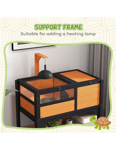 PawHut Wooden Tortoise House, with Shelter, Run, Shelf, Lamp Holder, Tray, Yellow