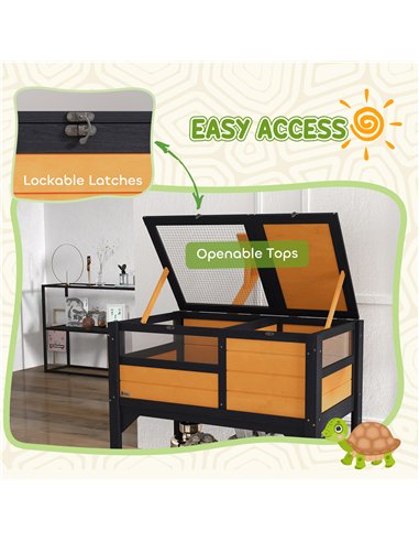 PawHut Wooden Tortoise House, with Shelter, Run, Shelf, Lamp Holder, Tray, Yellow