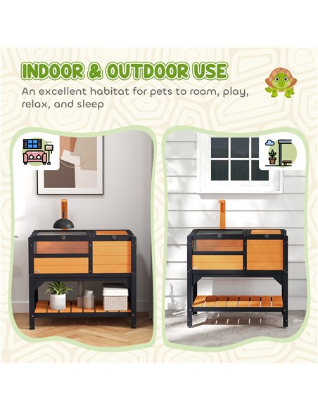 PawHut Wooden Tortoise House, with Shelter, Run, Shelf, Lamp Holder, Tray, Yellow - pic 159214 | FastDaddyshop