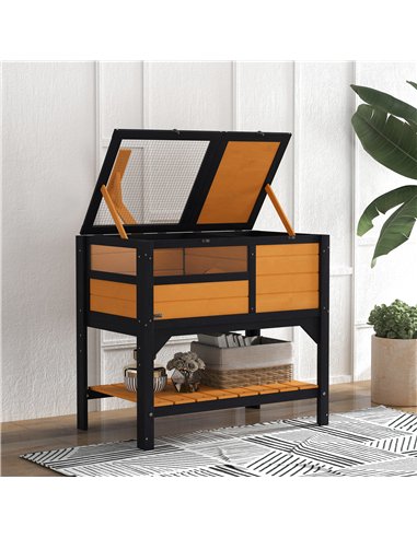 PawHut Wooden Tortoise House, with Shelter, Run, Shelf, Lamp Holder, Tray, Yellow