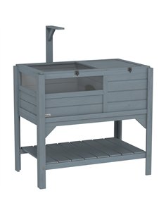 PawHut Wooden Tortoise House, with Shelter, Run, Shelf, Lamp Holder, Tray, Grey