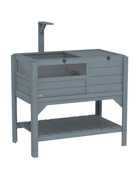PawHut Wooden Tortoise House, with Shelter, Run, Shelf, Lamp Holder, Tray, Grey - pic 159216 | FastDaddyshop