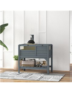 PawHut Wooden Tortoise House, with Shelter, Run, Shelf, Lamp Holder, Tray, Grey 2