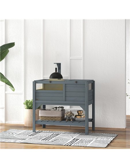 PawHut Wooden Tortoise House, with Shelter, Run, Shelf, Lamp Holder, Tray, Grey - pic 159217 | FastDaddyshop