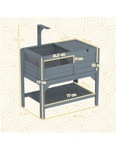 PawHut Wooden Tortoise House, with Shelter, Run, Shelf, Lamp Holder, Tray, Grey