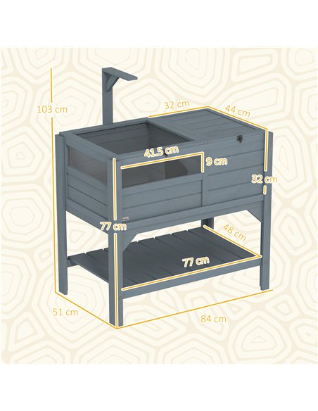 PawHut Wooden Tortoise House, with Shelter, Run, Shelf, Lamp Holder, Tray, Grey - pic 159218 | FastDaddyshop