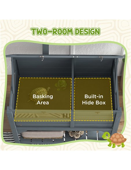 PawHut Wooden Tortoise House, with Shelter, Run, Shelf, Lamp Holder, Tray, Grey - pic 159219 | FastDaddyshop