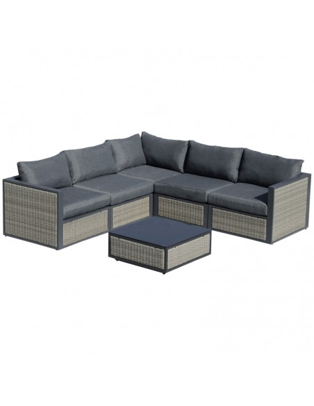 Outsunny 6 Pieces Outdoor PE Rattan Corner Sofa Set with Padded Cushion, Coffee Table, Grey - pic 15922 | FastDaddyshop