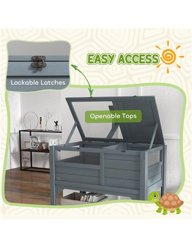 PawHut Wooden Tortoise House, with Shelter, Run, Shelf, Lamp Holder, Tray, Grey