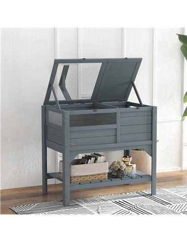 PawHut Wooden Tortoise House, with Shelter, Run, Shelf, Lamp Holder, Tray, Grey