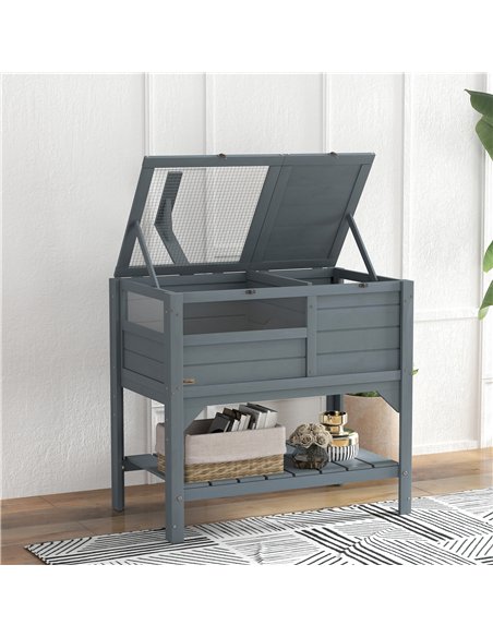 PawHut Wooden Tortoise House, with Shelter, Run, Shelf, Lamp Holder, Tray, Grey - pic 159224 | FastDaddyshop