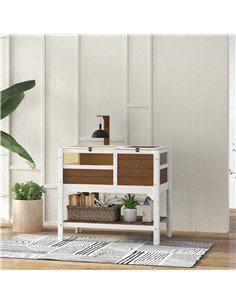 PawHut Wooden Tortoise House, with Shelter, Run, Shelf, Lamp Holder, Tray - Brown 2