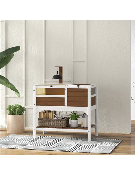 PawHut Wooden Tortoise House, with Shelter, Run, Shelf, Lamp Holder, Tray - Brown - pic 159226 | FastDaddyshop
