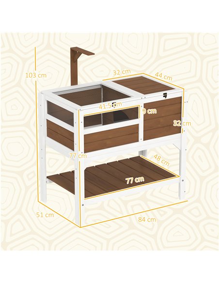 PawHut Wooden Tortoise House, with Shelter, Run, Shelf, Lamp Holder, Tray - Brown - pic 159227 | FastDaddyshop