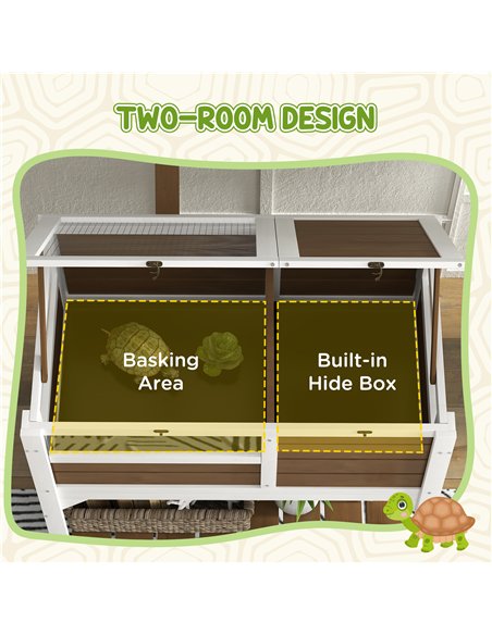 PawHut Wooden Tortoise House, with Shelter, Run, Shelf, Lamp Holder, Tray - Brown - pic 159228 | FastDaddyshop
